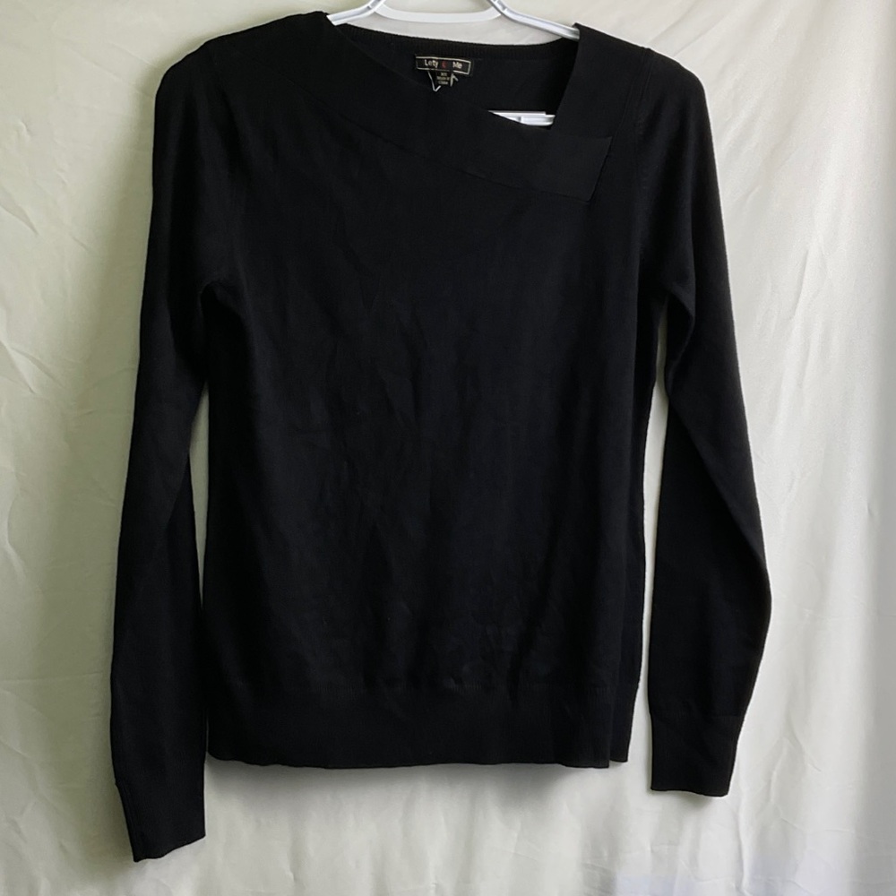 Stitch Fix Lety & Me Black Asymmetrical Neck Sweater